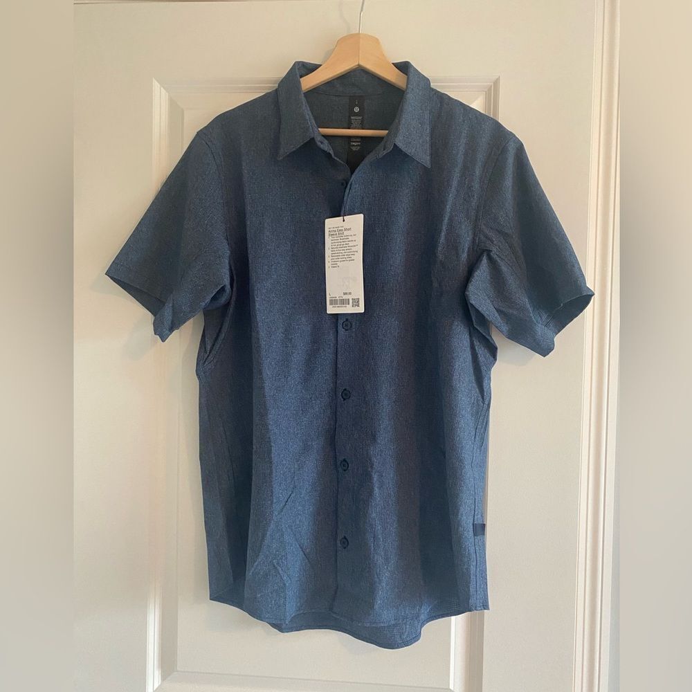 Lululemon Airing Easy Short-Sleeve Shirt Heathered True Navy HTTN New L Large